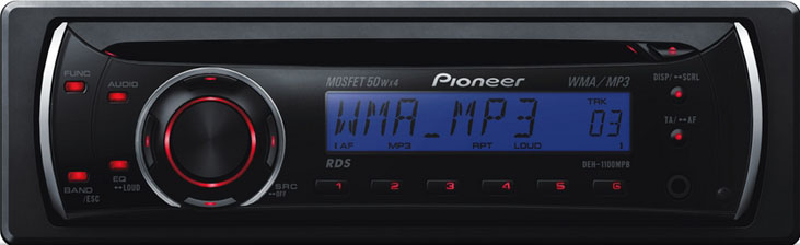 DEH-1100MPB PIONEER MP3  Aux.1 RCA (Red- Blue LCD)